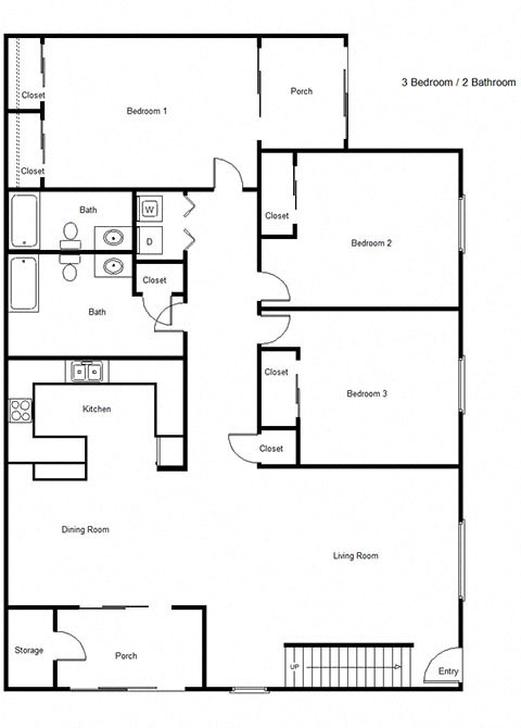 Floor plan for 3 beds, 2 baths, 1248 sqft